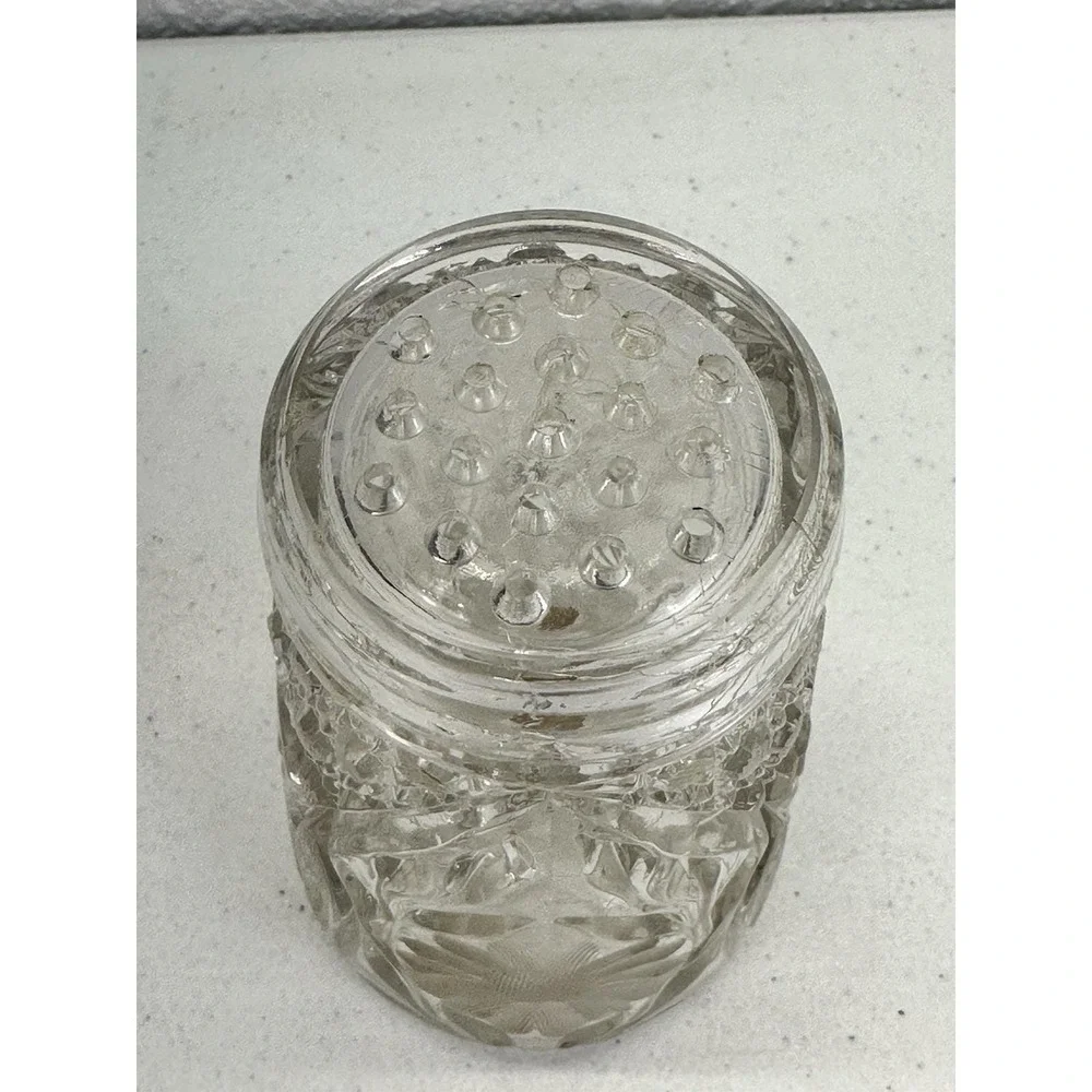 Antique McKee Innovation Glass Sugar Shaker Cork Bottom Floral Pressed Glass